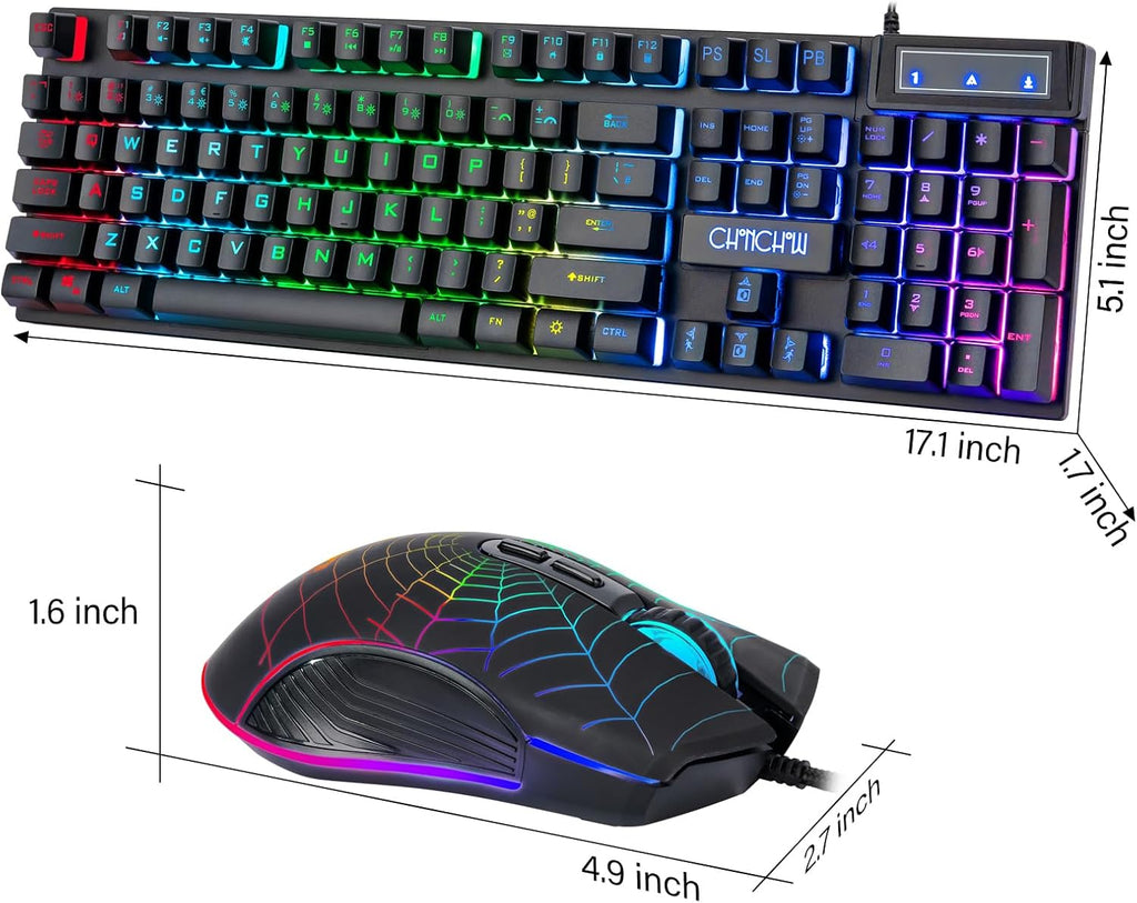 CHONCHOW Gaming Keyboard and Mouse for Mac PC PS5 PS4 Xbox One Gamers, RGB Backlit LED Mechanical Feel Keyboard with Multimedia Keys Number Pad, 104 Keys USB Desktop Computer Windows Keyboard