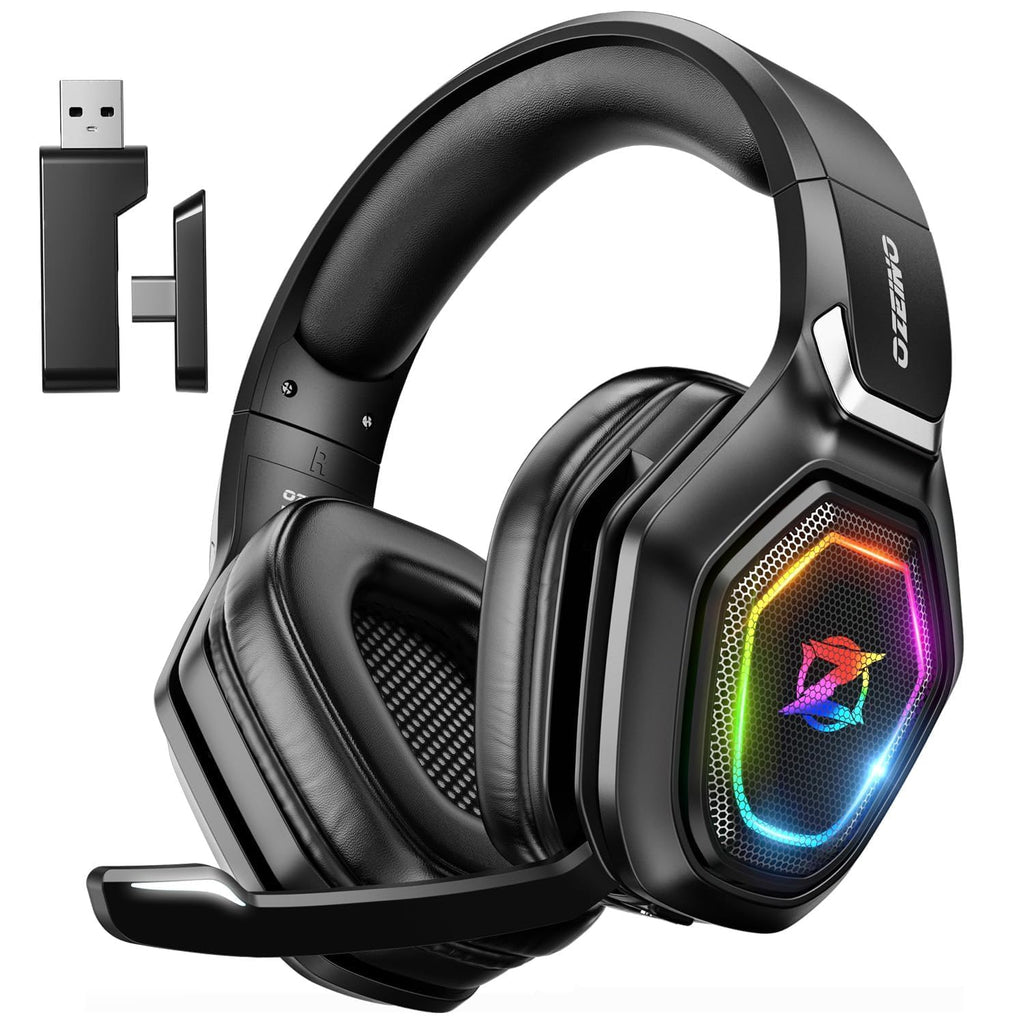 Ozeino 2.4GHz Gaming Headset Wireless with Flip Mic for Ps5, Ps4, PC, Gaming Headphones with USB-A & USB-C Transmitter, 40Hr Battery Gamer Headset for Laptop, Mobile, Mac