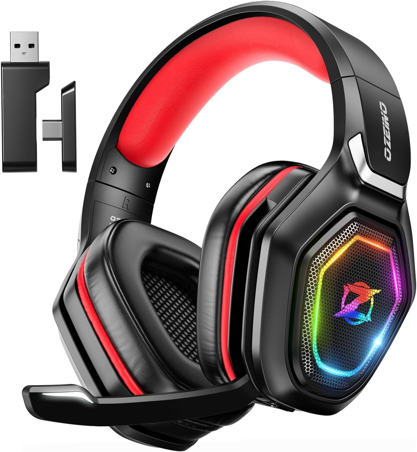 Ozeino 2.4GHz Gaming Headset Wireless with Flip Mic for Ps5, Ps4, PC, Gaming Headphones with USB-A & USB-C Transmitter, 40Hr Battery Gamer Headset for Laptop, Mobile, Mac