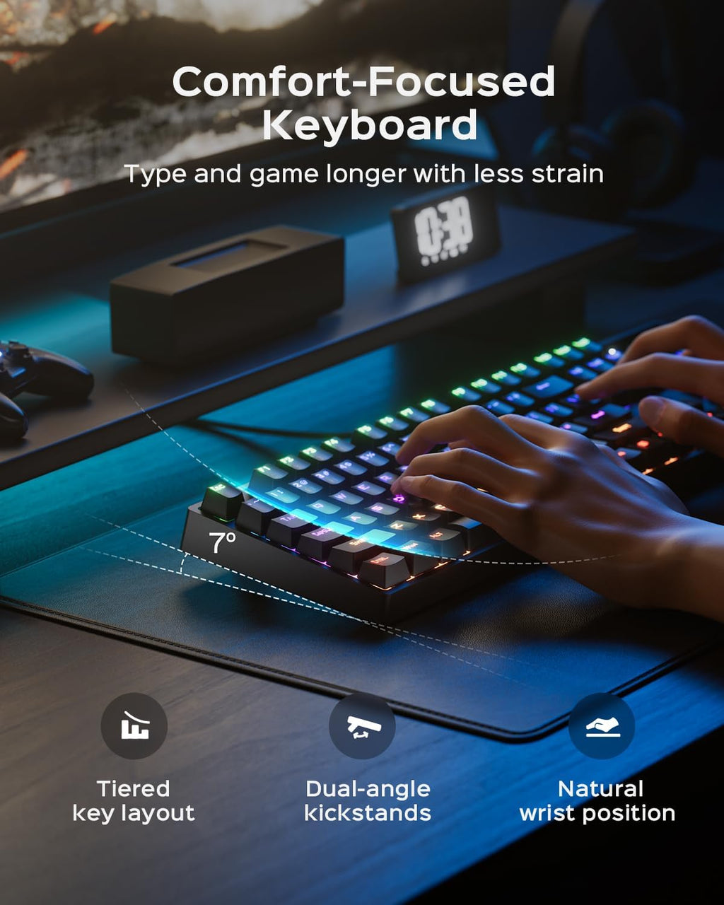 Mechanical Gaming Keyboard with Blue Switch, 104-Key Full Size RGB Backlit Wired Keyboard（11 Modes, Anti-Ghosting, Double-Shot ABS Keycaps, Lighted Computer Key-Board for PC Windows-Black