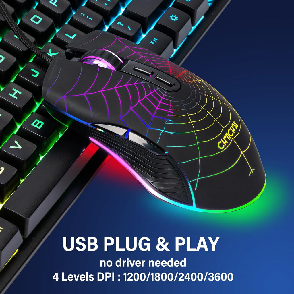 CHONCHOW Gaming Keyboard and Mouse for Mac PC PS5 PS4 Xbox One Gamers, RGB Backlit LED Mechanical Feel Keyboard with Multimedia Keys Number Pad, 104 Keys USB Desktop Computer Windows Keyboard