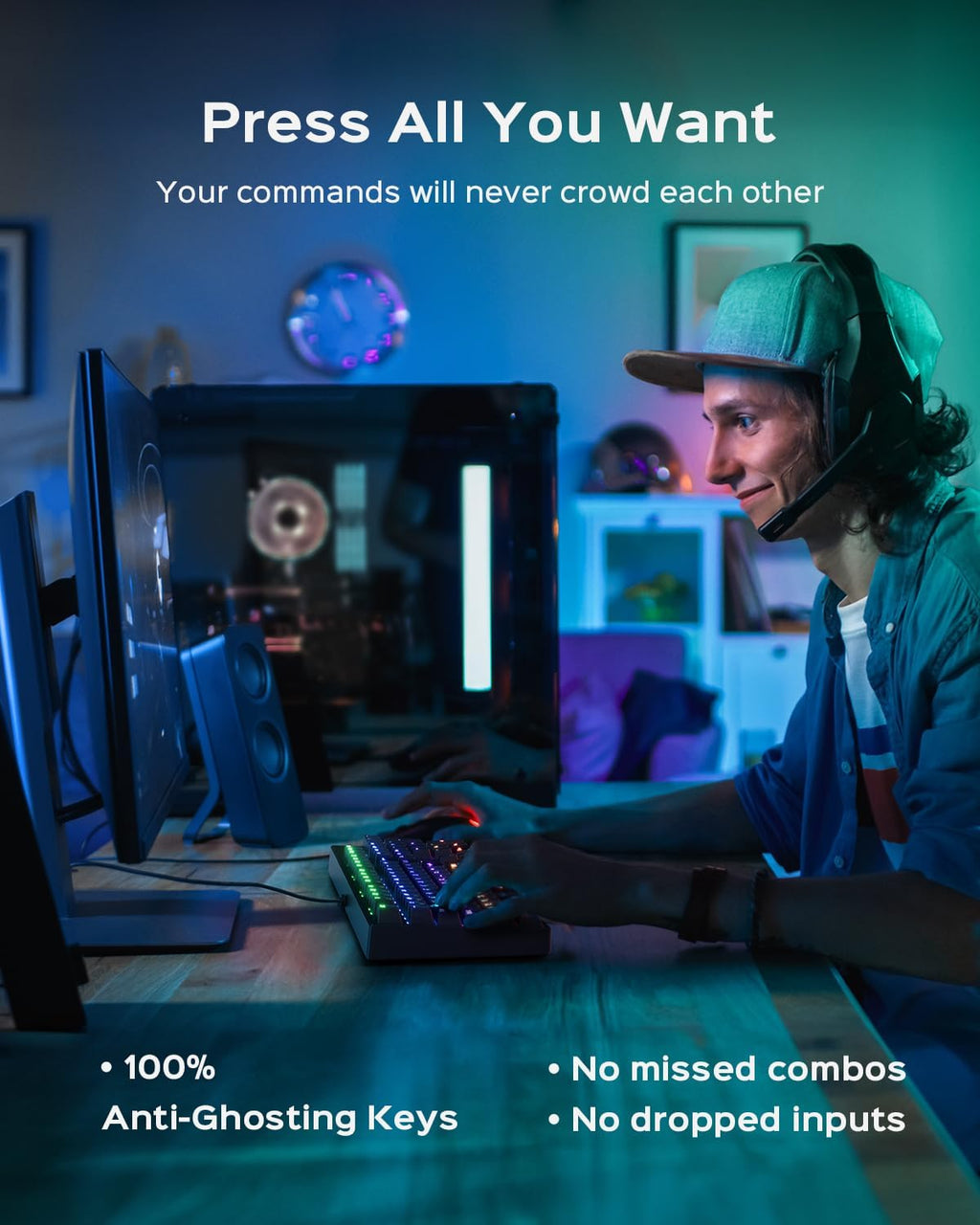 Mechanical Gaming Keyboard with Blue Switch, 104-Key Full Size RGB Backlit Wired Keyboard（11 Modes, Anti-Ghosting, Double-Shot ABS Keycaps, Lighted Computer Key-Board for PC Windows-Black