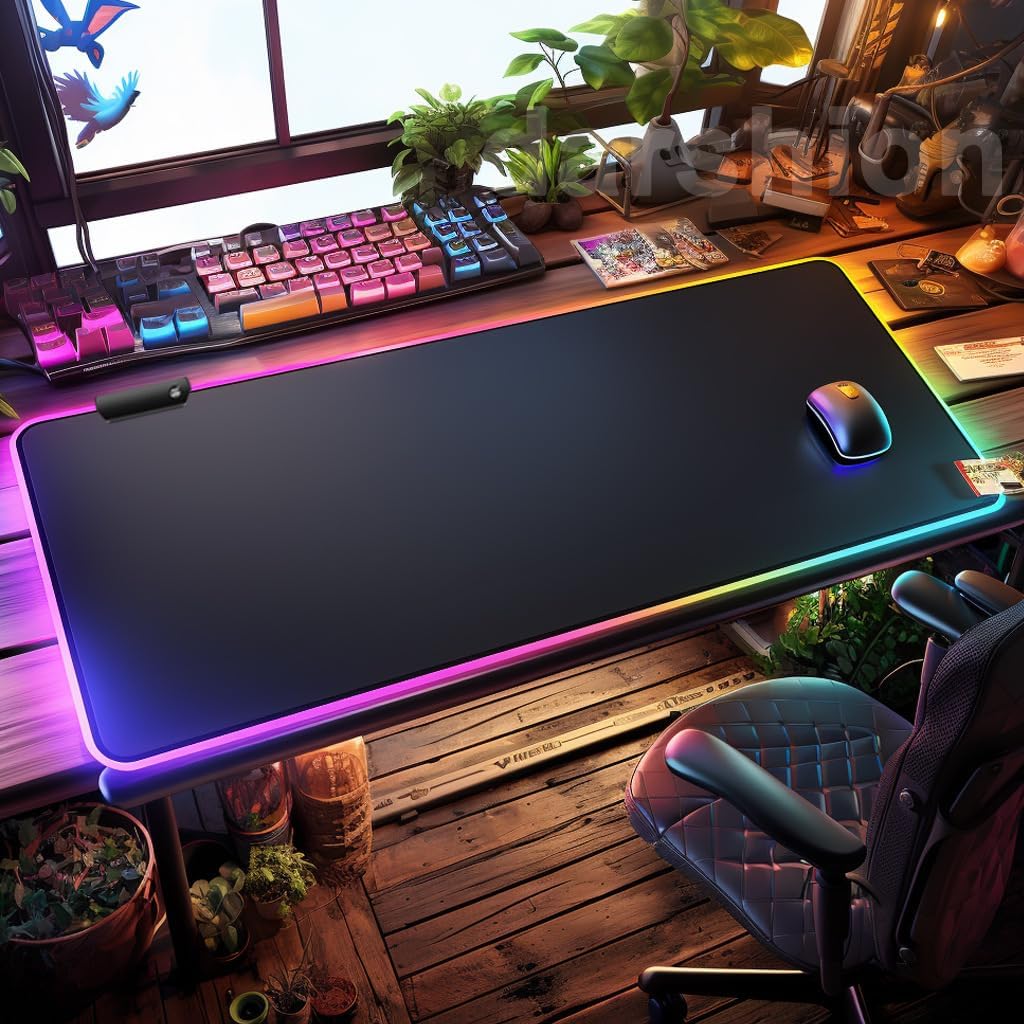 RGB Gaming XL Mouse Pad-14 Lights Modes-Large LED Mousepad- Extra-Large Size Soft Extra Extended Anti-Slip Rubber Base Computer Keyboard Mat 31.5X 11.8in