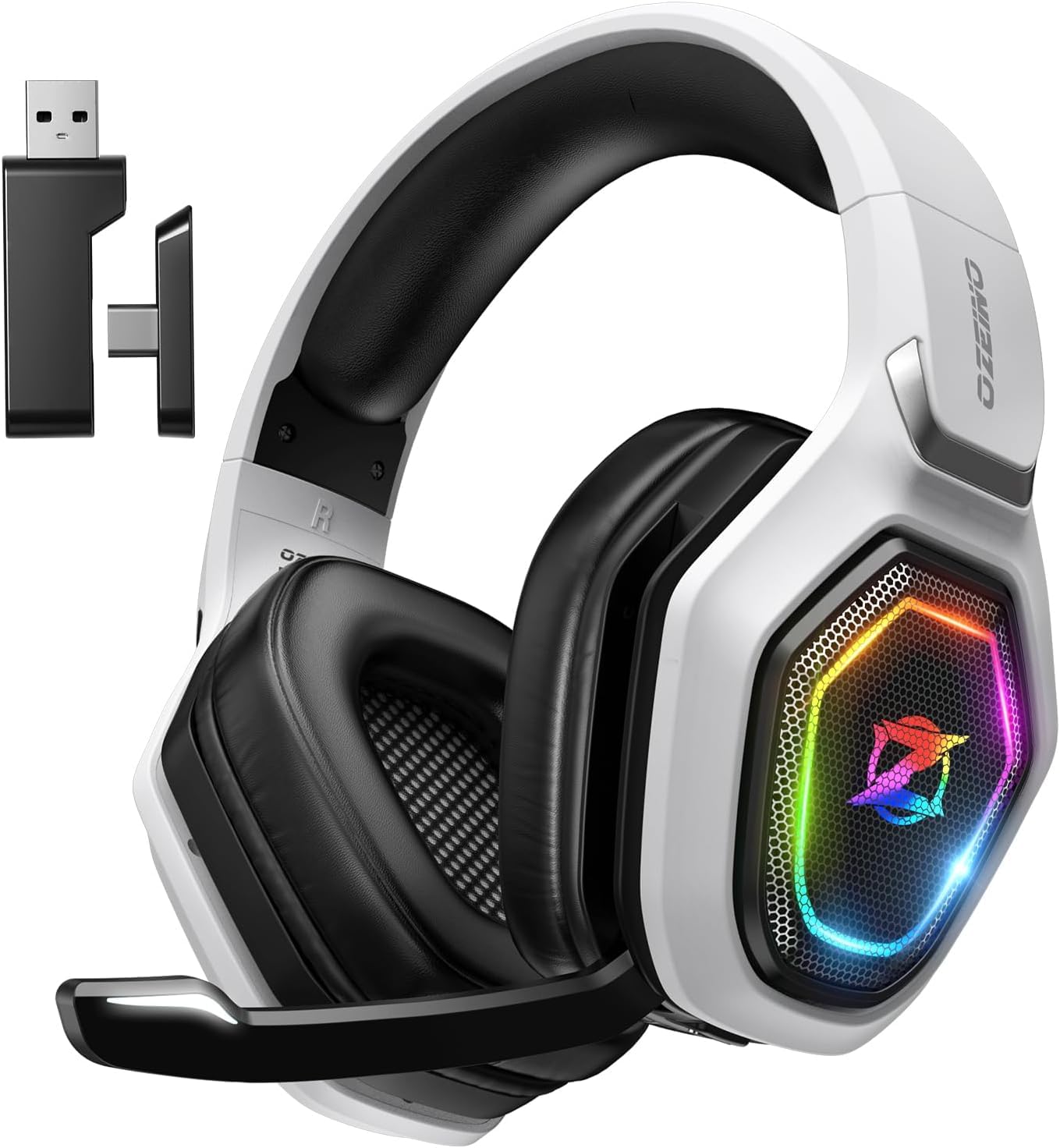 Ozeino 2.4GHz Gaming Headset Wireless with Flip Mic for Ps5, Ps4, PC, Gaming Headphones with USB-A & USB-C Transmitter, 40Hr Battery Gamer Headset for Laptop, Mobile, Mac