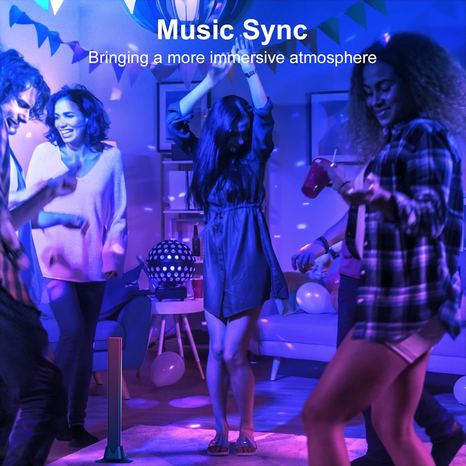 RGB Light Bar, Smart Music Sync RGB IC LED Lights Bars, USB Powered Ambient Lighting, Remote Control Color Changing Gaming TV Backlight, for PC Room Monitor Desk