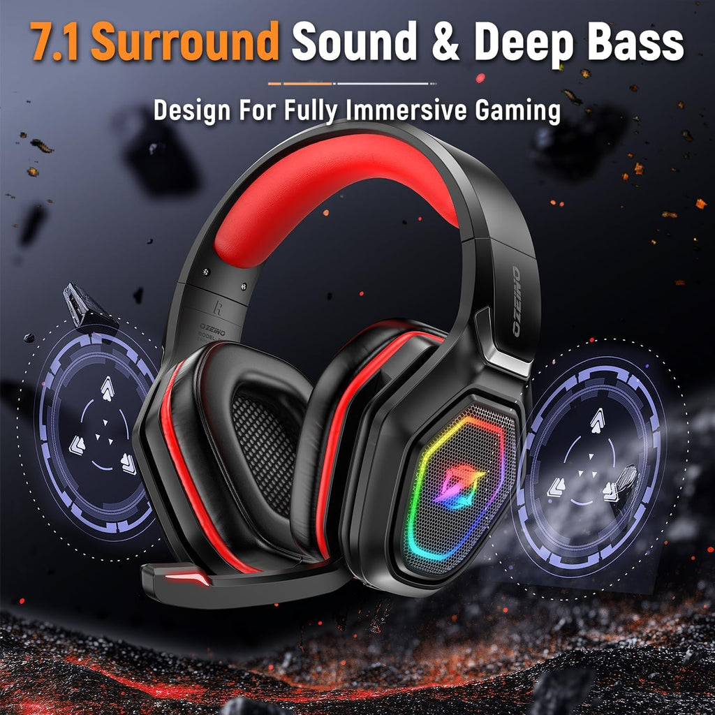 Ozeino 2.4GHz Gaming Headset Wireless with Flip Mic for Ps5, Ps4, PC, Gaming Headphones with USB-A & USB-C Transmitter, 40Hr Battery Gamer Headset for Laptop, Mobile, Mac