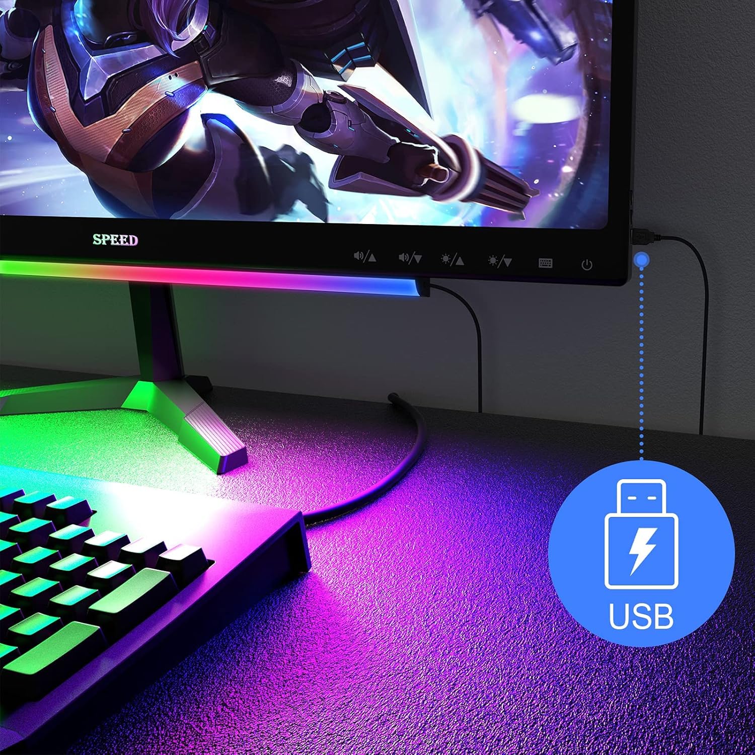 Under Monitor Light Bar, RGB Screenbar Light Desk Lamp Computer, Dimmable LED with Dynamic Rainbow Effect, Gaming USB Powered, Remote Control Color Changing, Adjustable Brightness and Speed