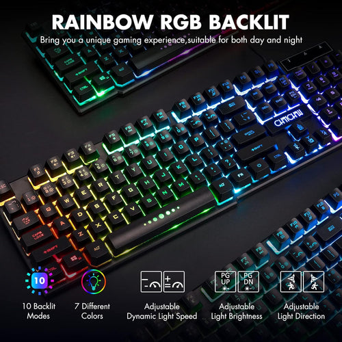 CHONCHOW Gaming Keyboard and Mouse for Mac PC PS5 PS4 Xbox One Gamers, RGB Backlit LED Mechanical Feel Keyboard with Multimedia Keys Number Pad, 104 Keys USB Desktop Computer Windows Keyboard
