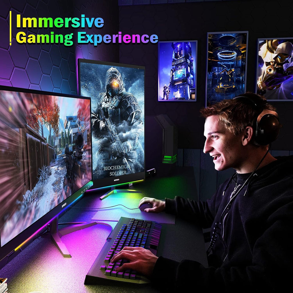 Under Monitor Light Bar, RGB Screenbar Light Desk Lamp Computer, Dimmable LED with Dynamic Rainbow Effect, Gaming USB Powered, Remote Control Color Changing, Adjustable Brightness and Speed